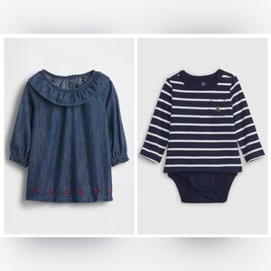 GAP Blue Denim Dress and Striped Bodysuit Set
